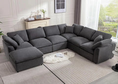 Modular Sectional Sofa Modern Oversized Chenille Cloud Couch with Movable Ottoman 7 Seater L-Shaped Sofas Comfy Couches