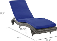 Outsunny Wicker Chaise Lounge Pool Chair, Outdoor PE Rattan Cushioned Patio Sun Lounger w/ 5-Level Adjustable Backrest & Wheels