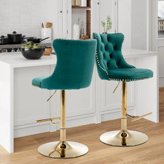 Bar Stools Set of 2,Adjustable Barstools with Back Velvet Tufted Counter Stool Modern Upholstered Bar Chairs with Nailhead