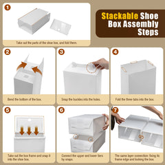 24PCS/Set Clear Plastic Stackable Shoe Organizer Foldable Flip Shoe Boxes for Closet Space Saving Shoe Rack Sneaker Container