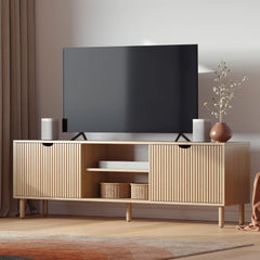 Contemporary Fluted TV Stand - Media Console - 70 Inch Entertainment Center with Storage - Console Table for Living Room and Bed