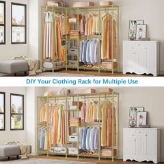 Clothing Rack, Garment Rack for Hanging Clothes, Large Freestanding Closet Wardrobe Clothes Storage Organizer Closet for Bedroom