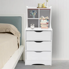 Modern Tall White Nightstand With 3 Drawers Side Stand Storage Cabinet Bedside Table Organizer Bedroom Furniture White