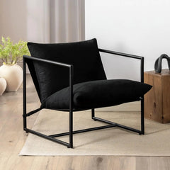 Aidan Sling Accent Chair, Metal Framed Armchair with Shredded Foam Cushioning, Black