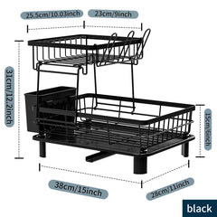 1PC Dish Drying Rack 2 Tier Large Dish Drainer Rack for Kitchen Counter, Rustproof space Saving, Black