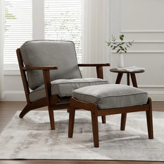 Accent Chair with Ottoman, PU Leather Living Room Chair Set with Solid Wood Frame, Comfy Upholstered Single Sofa Armchair