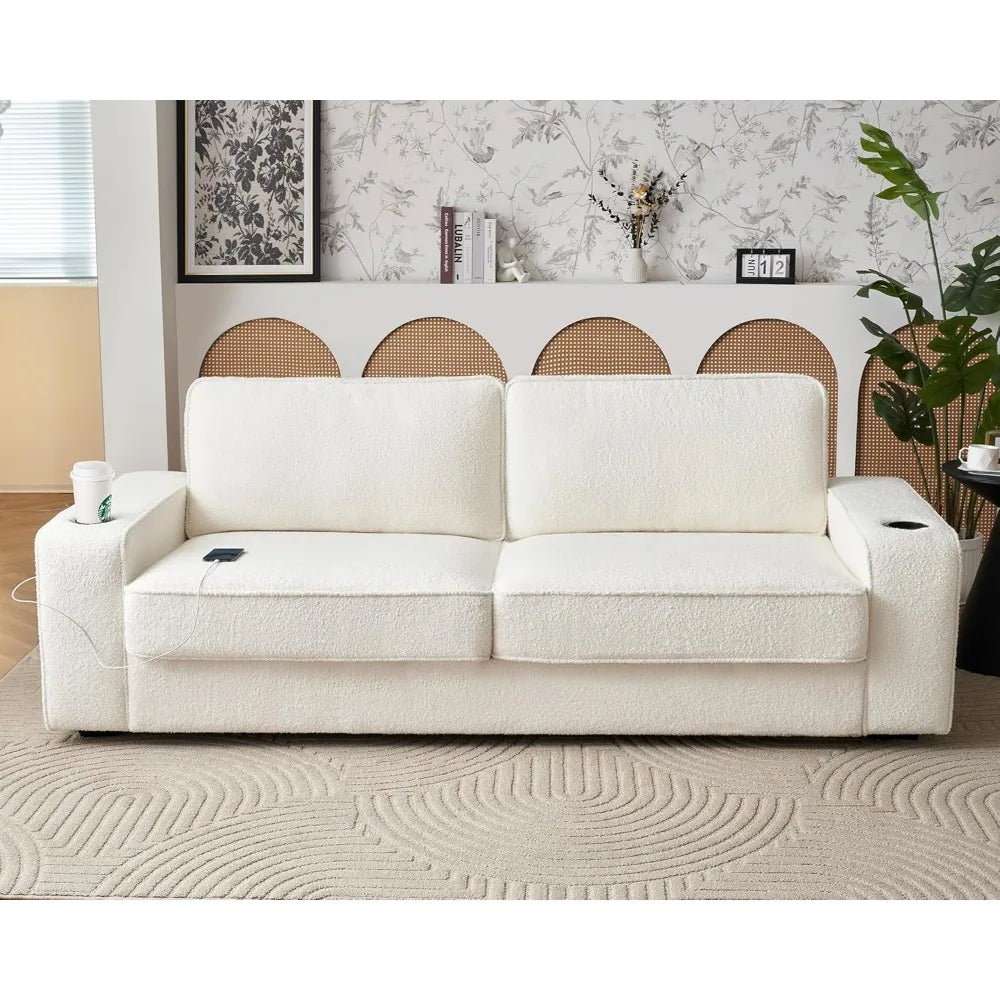 Couch, 89in Comfy with Cup Holders & USB Charging Ports, Offwhite Couch- Deep Seat Sofa for Living Room Sofa