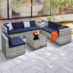 8PCS Outdoor Wicker Rattan Patio Furniture Sectional Set with Hidden Storage 7 Sofa Sections Oversized Cushions