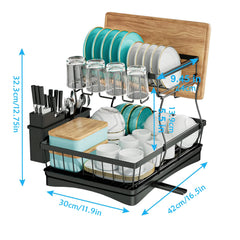 Large 2-tier dish drying rack for kitchen countertops, removable large-capacity dish draining rack