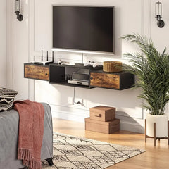 Floating TV Stand with Power Outlet 55,Modern Wall Mounted Media Console Shelf Cabinet for Under TV Storage,Entertainment Center