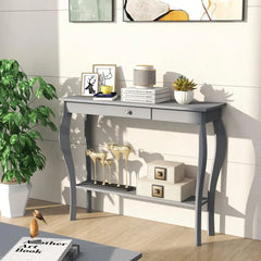 ChooChoo Narrow Farmhouse Console Table with Drawer, Chic Accent Sofa Entryway Table with Shelves for Entryway