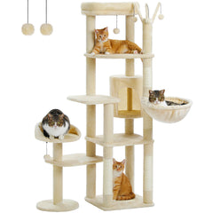 Cactus Tall Cat Tree for Large Cat Multi-Level Cat Tower for Indoor Cats Cat Condo with Large Hammock Scratching Post  2 Perches