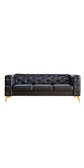 3 piece living room set, cheongsam leather sofa loveseat couch chair with scroll arms and nailhead for living room office (Sudar