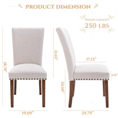 Dining Chairs Set of 4, Upholstered Nailhead Dining Room Kitchen Side Chair with Thick Cushions and Wood Legs, Beige