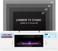 Fireplace tv Stand with 36 inch Fireplace Up to 80"TVs,LED Light Entertainment Center and Storage,70Modern Wood Media TV Console