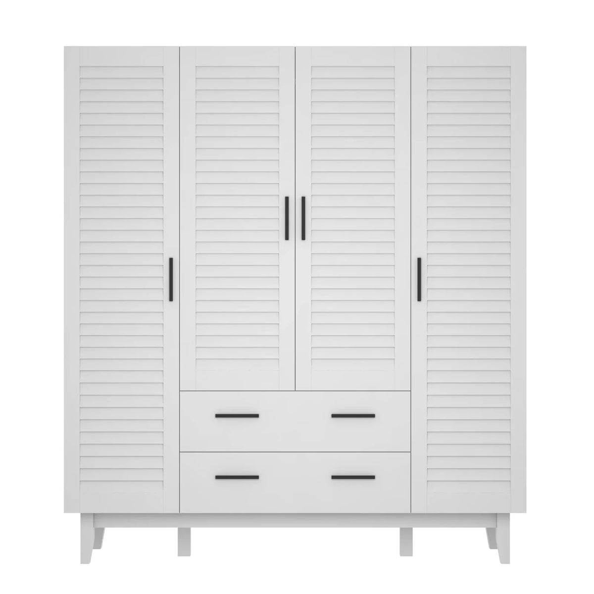 Large Capacity Wardrobe Armoire for Bedroom, 4 Door LED Wardrobe Closet with Drawers, Multi-Tier Shelves & Hanging Rod, White