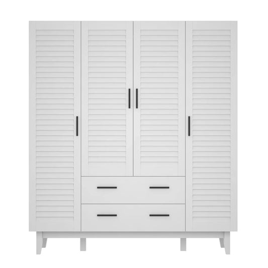 Large Capacity Wardrobe Armoire for Bedroom, 4 Door LED Wardrobe Closet with Drawers, Multi-Tier Shelves & Hanging Rod, White