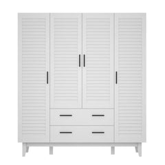 Large Capacity Wardrobe Armoire for Bedroom, 4 Door LED Wardrobe Closet with Drawers, Multi-Tier Shelves & Hanging Rod, White