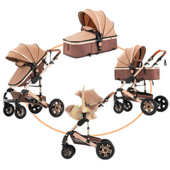 3 in 1 Baby Stroller,Baby Travel System,Baby Carriage 3in1 with Isofix Base,Foldable Newborn Pram,Reversible Standard Stroller