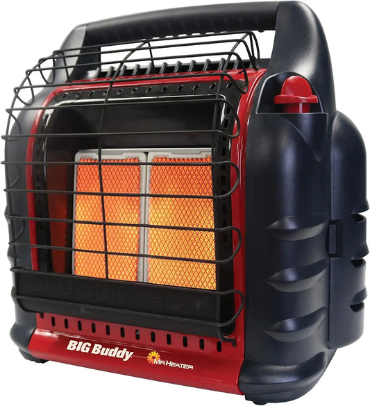 Heater 4000 to 18000 BTU 3 Setting Portable LP Gas Heater Unit with Dual Tank Connection for Indoor and Outdoor Use, Black/Red