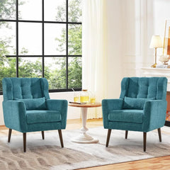 Accent Chairs Set of 2 for Living Room, Chenille Upholstered Mordern Armchair Comfy Soft Padded Reading Arm Chair Solid Wood Leg