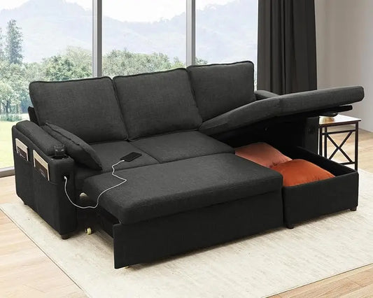 Sofa Bed Sleeper Pull Out 2 in 1 Sectional Couches with Storage,USB,Cup Holder,Pullout Sectional Couches