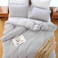 Duvet Cover Set King Size 100% Cotton,Light Gray Waffle Weave Soft and Breathable 3 PCs Bedding Set (1 Duvet Cover and 2 Pillow