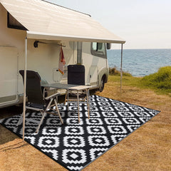 Outdoor Rug Plastic Straw Rug Modern Geometric Waterproof Rug Reversible Outdoor Floor Mat for Patio Porch Backyard Picnic Campi