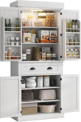 Kitchen Pantry Cabinet with Motion Sensor Light, Tall Storage Cabinet with 6 Door Shelves, a Drawer & 4 Adjustable Shelves