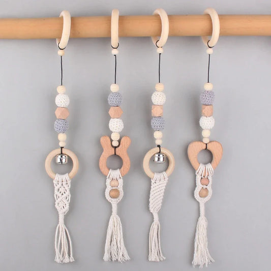 BPA Free Wooden Baby Gym Toys Baby Stroller Hanging Pendants Newborn Play Activity Gym Frame Hanging Rattle Toys Teething Ring