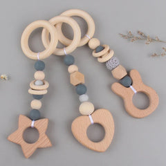 3/4 Pcs Baby Gym Frame Beech Wood Ring Baby Fitness Rack Pendants Silicone Beads Teether Newborn Stroller Rattle Play Gym Toys