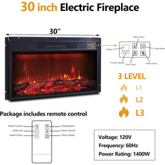 Fluted Fireplace TV Stand for TVs Up to 80 Inch with 30" Electric Fireplace, Modern Entertainment Center w/Waveform Panel Slidin