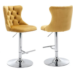 Bar Stools Set of 2,Adjustable Barstools with Back Velvet Tufted Counter Stool Modern Upholstered Bar Chairs with Nailhead