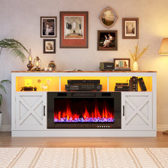 Farmhouse Fireplace TV Stand for 75/80 Inch TV, Entertainment Center Suit for 36”Electric Fireplace, 70” LED Media Console