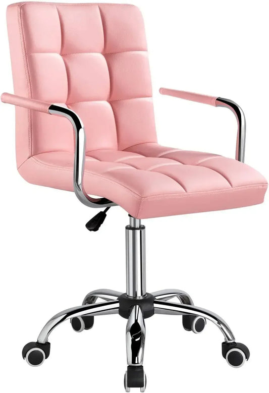 Desk Chairs with Wheels/Armrests Modern PU Leather Office Chair Midback Adjustable Home Computer Executive Chair 360 Swivel