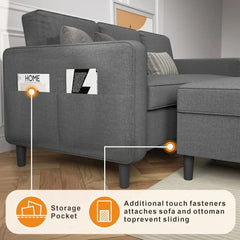 Sectional Sofa Couches for Living Room - 78'' Dark Grey 3 Seat L-Shaped Couch with Storage Ottoman