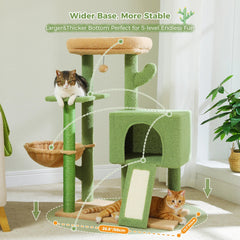 41''&36'' Cactus Cat Tree Tower with Sisal Scratch Posts Cozy Condo for Indoor Cats Multi-Level Climbing Stand with Soft Hammock