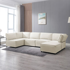 HORGAEO 120 Inch 6-seat Modular Sectional Sofa with Reversible Ottoman, Oversized Convertible U Shaped Sofa