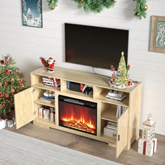 Fireplace TV Stand for 65 Inch TV Entertainment Center with Electric Fireplace Storage Modern Fluted TV Stands with Open Storage