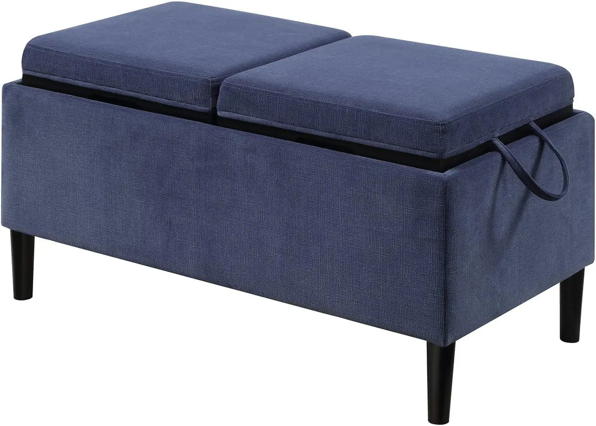 Concepts Designs4Comfort Magnolia Storage Ottoman with Reversible Trays, Dark Blue Corduroy