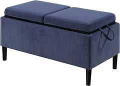 Concepts Designs4Comfort Magnolia Storage Ottoman with Reversible Trays, Dark Blue Corduroy