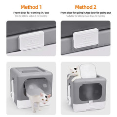 Cat Litter Box with Scoop and Tray Sifting Enclosed Foldable Kitten Toilet Detachable Poop Top Front Entry Pet Supplies