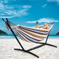 Double Hammock with Stand Included 450lb Capacity Steel Stand, Premium Carry Bag Included and Two Anti Roll Balance Beam