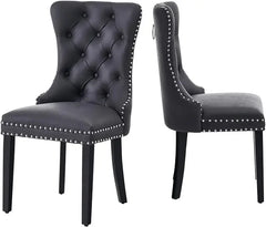 Velvet Dining Chairs , Upholstered Dining Room Chairs with Ring Pull Trim and Button Back, Luxury Tufted Dining