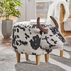 Velvet Cow-Shaped Ottoman, Cute Wood Foot Stool Shoes Changing Seat with Cushioned for Adult  Playroom, Porch Furniture, Stool