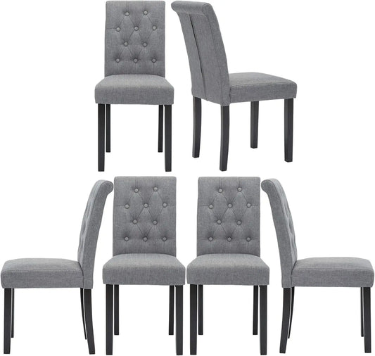 NEW Set of 6 Chairs Upholstered Fabric Dining Chairs with Button-Tufted Details (Gray) USA