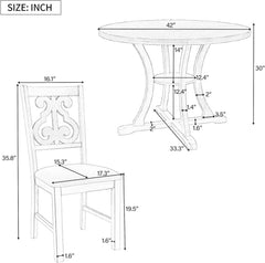 5-Piece Farmhouse Dining Table Set Wood Round Extendable Dining Table and 4 Upholstered Dining Chairs