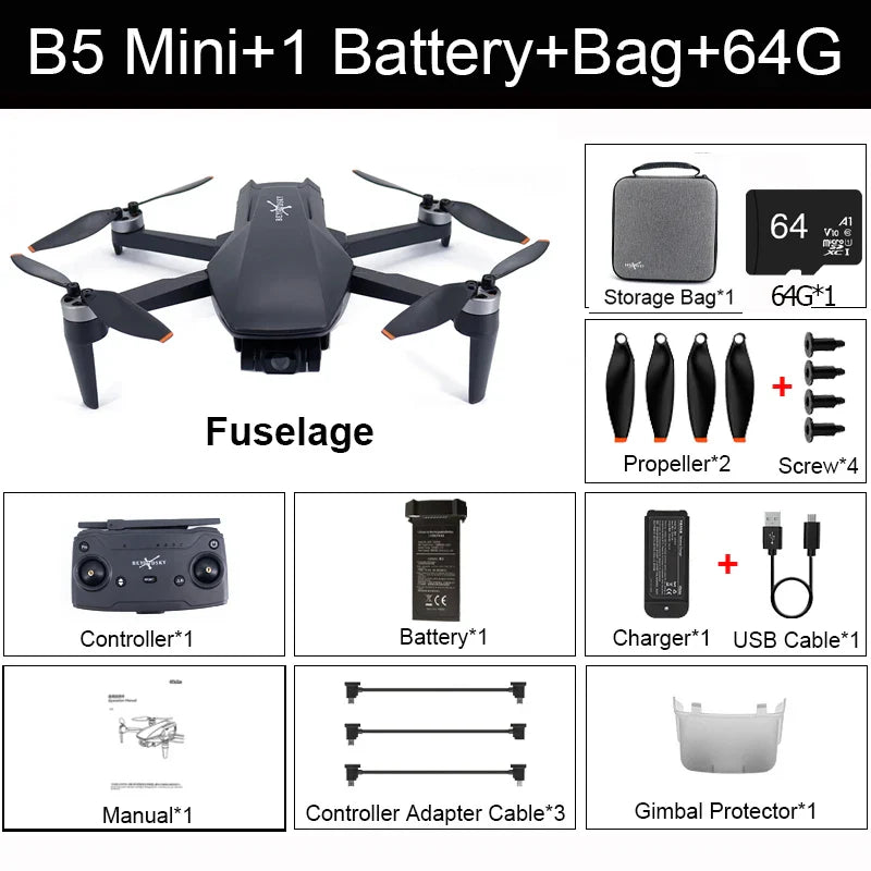 Professional B5 Mini Drone with 4K Camera GPS 3-Axis Gimbal RC Quadcopter FPV 3KM 26mins Flight Camera Drone Helicopter 240g