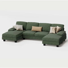 Furmax Sectional Couches for Living Room, U-Shaped Sofa Couch with Linen Fabric,4 Seat Sofa Set with Double Chaise for Apartment