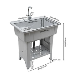 Laundry Sink Freestanding Plastic Laundry Sink with Washboard Utility Sink Laundry Tub with Faucet Hoses and Drain Kit